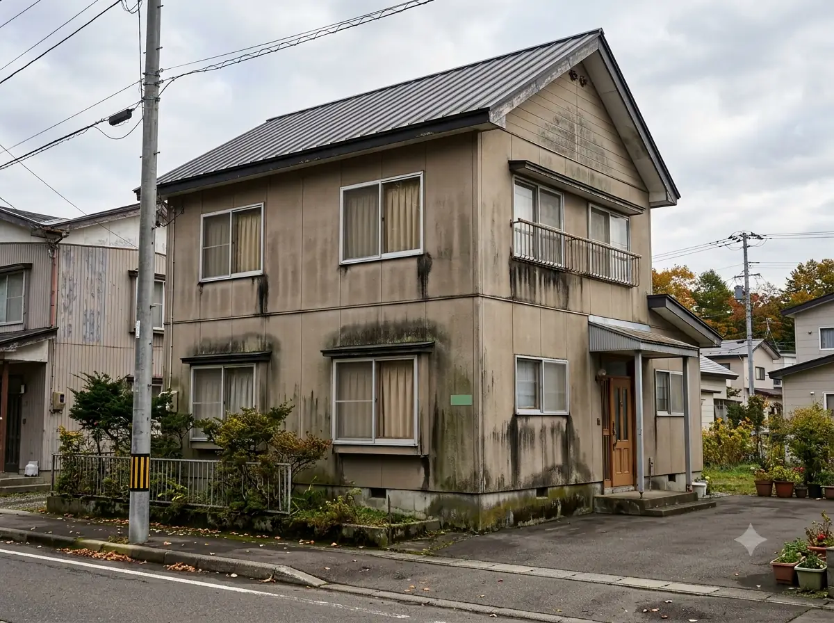 施工前の家（色あせ・雨だれ・コケ）のイメージ